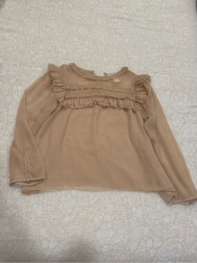 H&M Dusty Peach/Nude Sheer Ruffle Chiffon Blouse Size US 4 / EUR 3